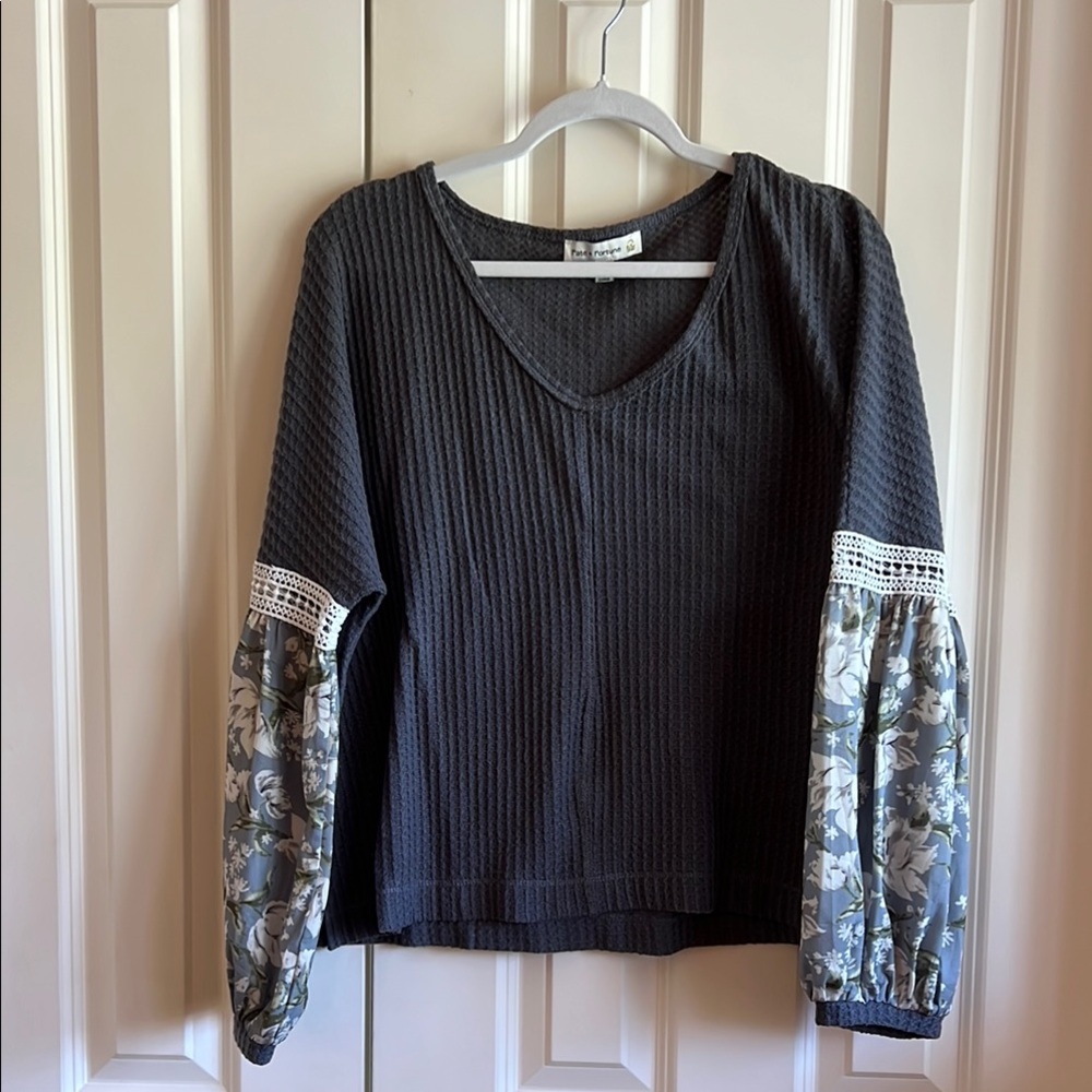 Black Floral Sleeve Women's Top